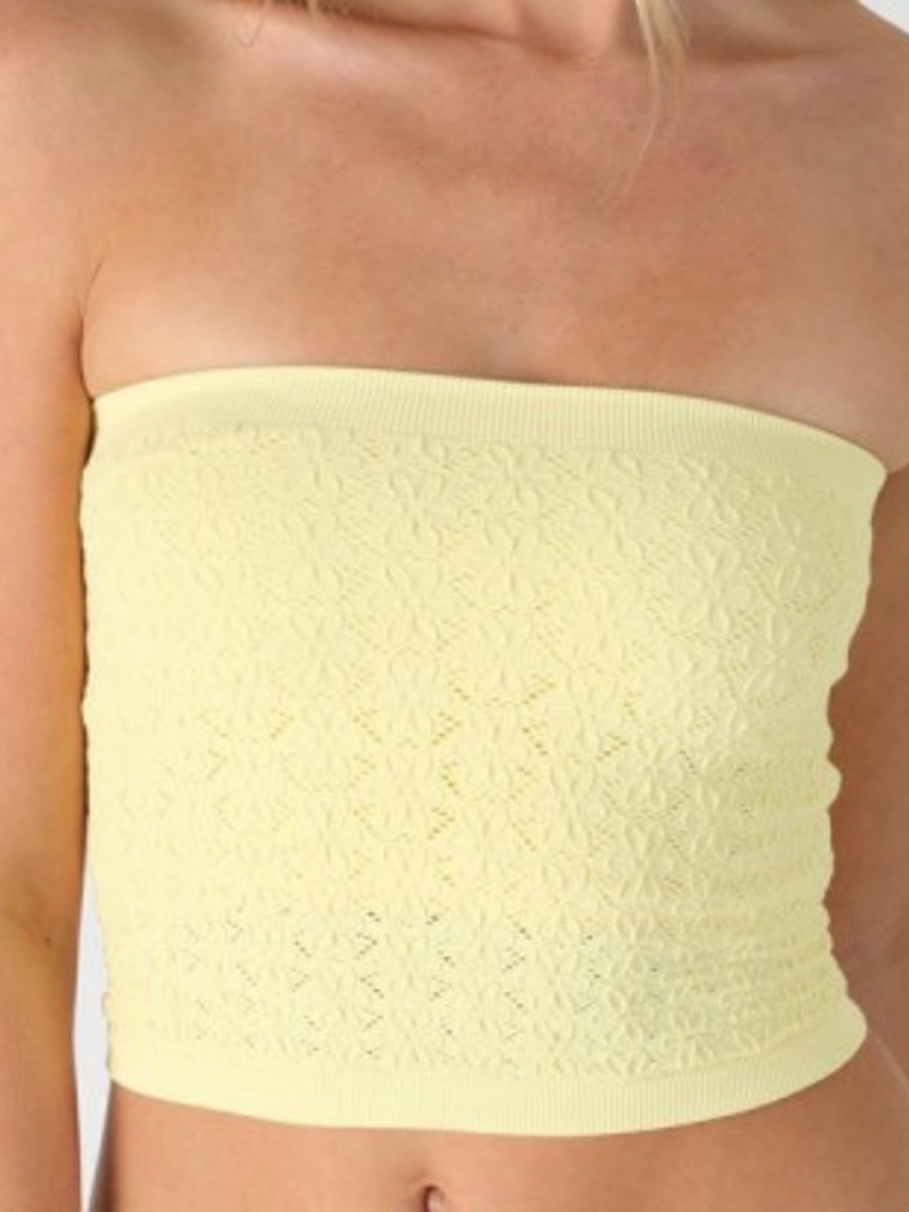 NWT Nikibiki Floral Lace Tube Top Pale Banana Yellow Crop Cropped Strapless - Picture 6 of 8